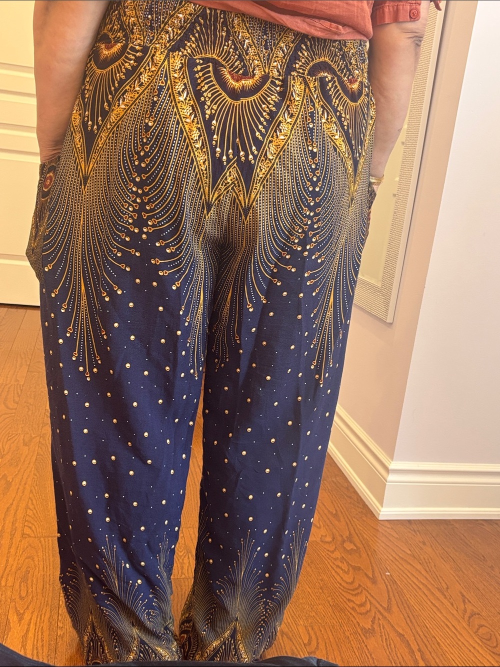 Navy & Gold Ornate Wide-Leg Palazzo Pants - Picture 3 of 3